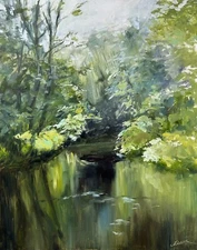 Oil Painting ORIGINAL Landscape Art Lake Artwork New Jersey 11x14 by Muura