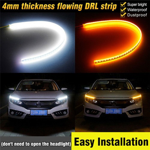 2 X 60CM Slim Amber Sequential Flexible LED DRL Turn Signal Strip For Headlight - Picture 6 of 9