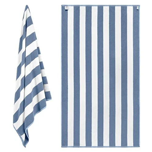 Bath Sheet Towels Large Size 35x70 Lt Blu Cabana Stripe 2 Pk Highly Absorbent - Image 4 of 4
