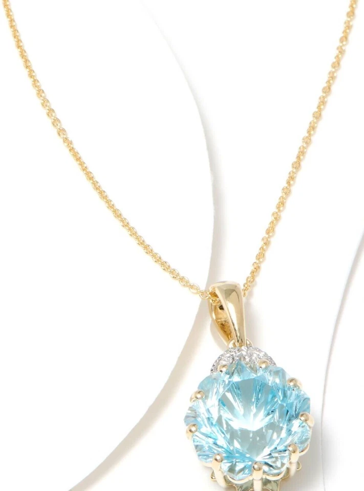 QVC Glenn Lehrer 14K Yellow Gold Blue Topaz & Diamond Pendant Necklace. 18" - Image 3 of 4