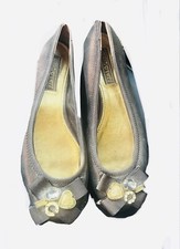 Coach Poppy 'Caper' Brown Bronze Charm Embellished Bow Ballet Flats 8.5BPreowned