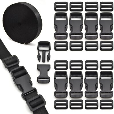 1 inch Buckles Straps Set with 10 Yards Nylon Webbing Strap10 pcs Quick Side ...
