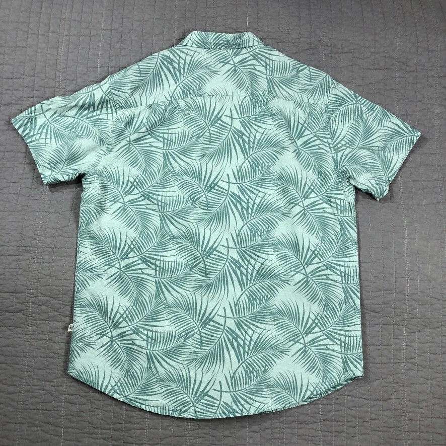Camisa Hang Ten Hombres XL Verde Lino Mezcla Algodón Tropical Hawaiana Playa Abotonada Foto 2 de 4