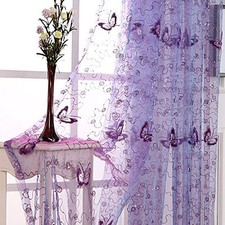 Butterfly Embroidered Sheer Tulle Curtains Rod Pocket 39 Inch 55'' Voile 1 Piece