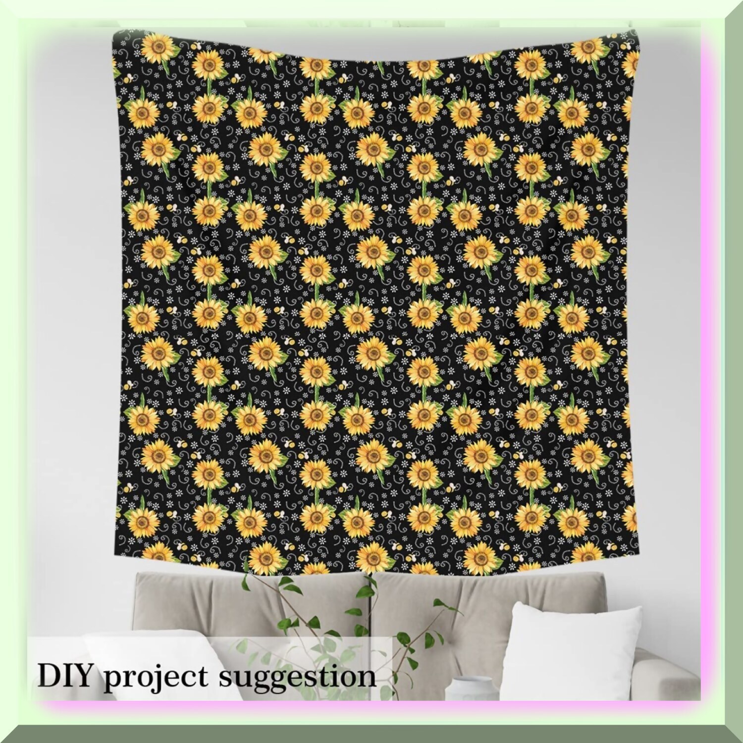 Buzzing Blooms: Sunflower Bee Fabric - Vibrant Yellow Flora