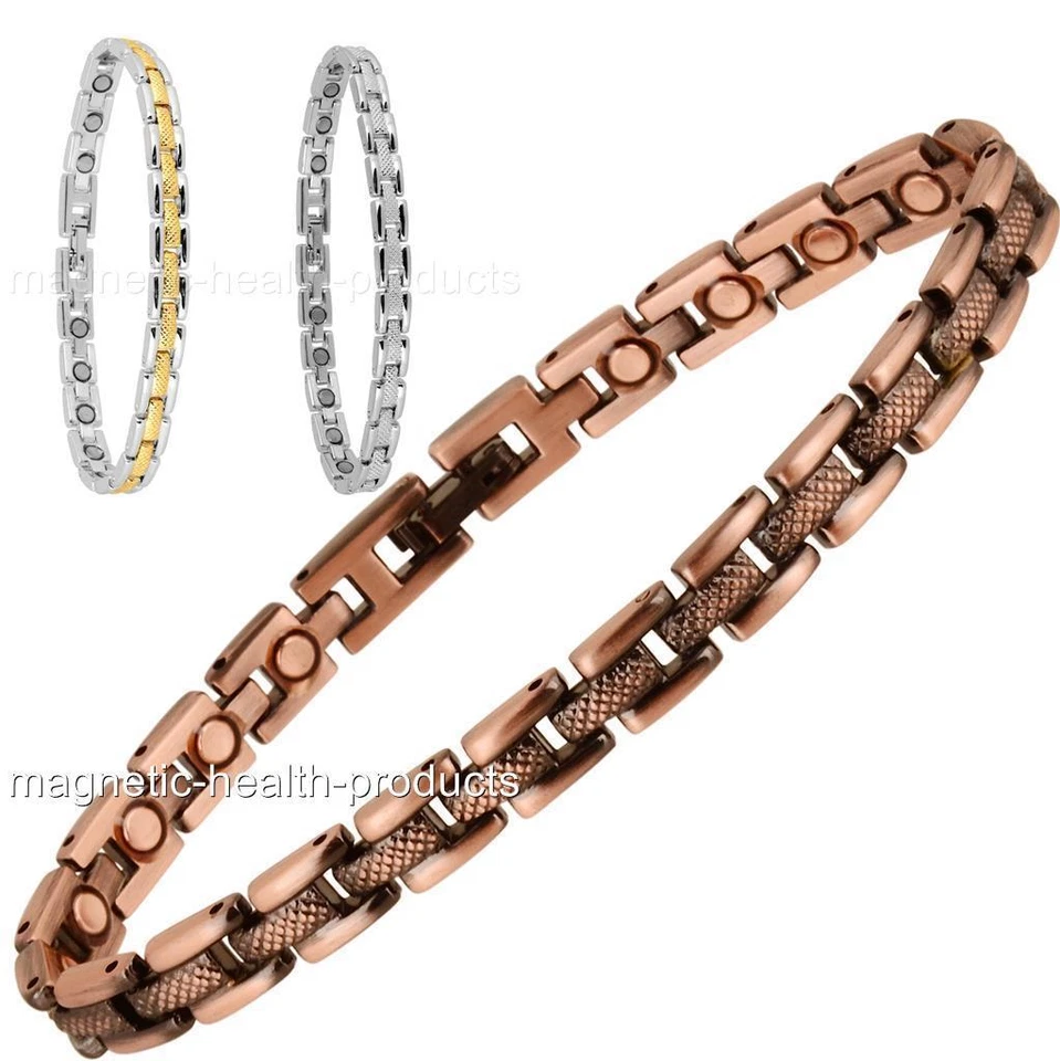 LADIES MAGNETIC HEALING BRACELET SILVER GOLD COPPER BANGLE ARTHRITIS PAIN RELIEF
