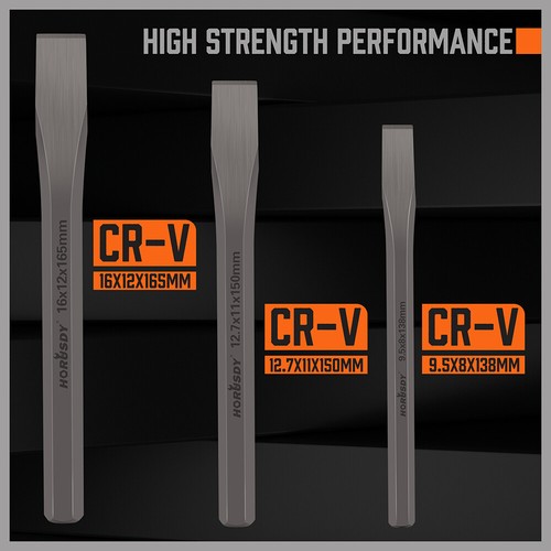 3-Piece Heavy Duty Cold Chisels Set 3/8 in 1/2 in 5/8 in CR-V Heat Treated - Picture 4 of 8