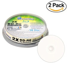 20 Smartbuy 2x 25GB Blu-ray BD-RE Rewritable White Inkjet Hub Printable Disc