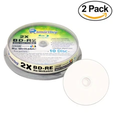 20 Smartbuy 2x 25GB Blu-ray BD-RE Rewritable White Inkjet Hub Printable Disc