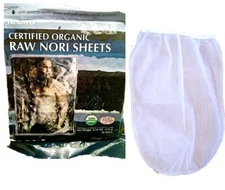 Raw Organic Nori Sheets 50 qty + Nut Milk Bag - COMBO - Certified Vegan, Raw,