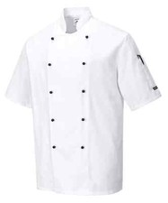 PORTWEST Knet Chef Jacket Food Industry Catering Chefwear Short Sleeve Coat C734