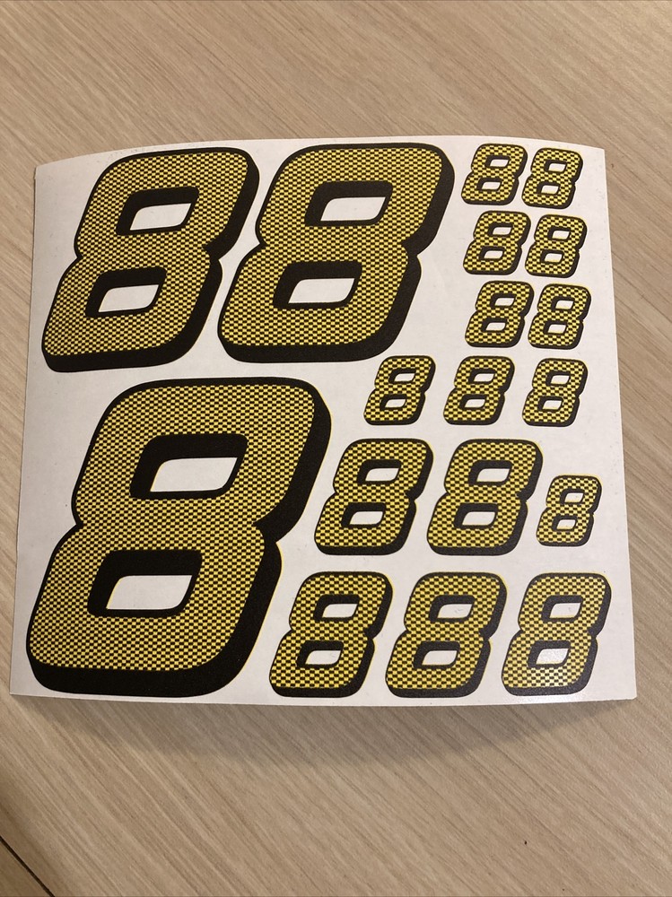 Lime green-w/ Carbon Fiber black #8 Racing Numbers Vinyl Decal Sheet -r/c car-