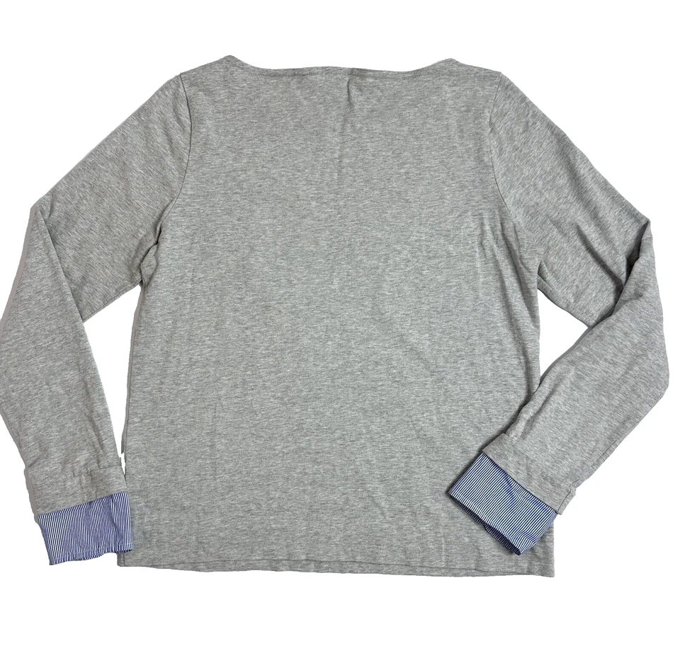 J. Suéter Pullover Crew Para Mujer Gris Cuello Barco Manga Larga Puños a Rayas Talla M Foto 4 de 4