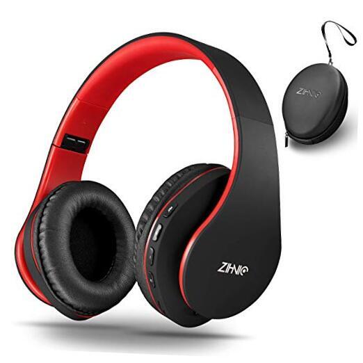 Wireless Over-Ear Headphones with Deep Bass Foldable Wired Option in Red-image