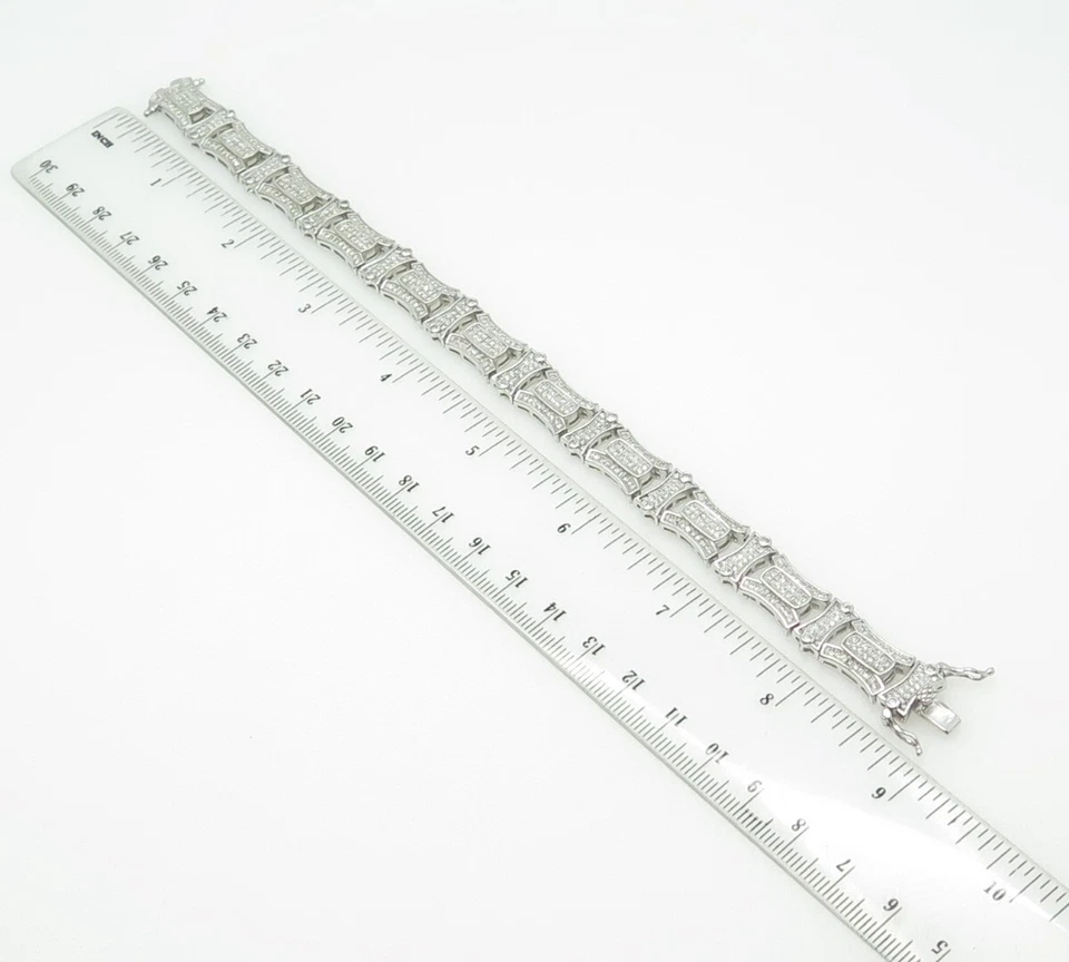 925 Sterling Silver Pave C Z Modernist Link Bracelet 8.25" - Image 2 of 4