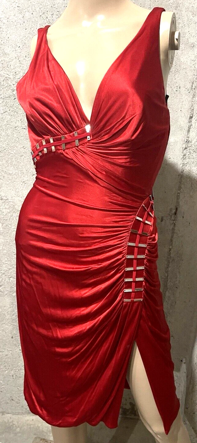 Versace — Gianni VERSACE 2009 Vintage Red Embellished Silk Cocktail Dress US 4 6 / IT 42