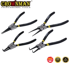 Set Circlip Pliers Set - 180mm (7"), 4-Piece Kit, Carbon Steel, HRC