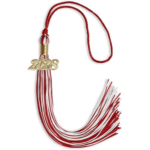 Endea Graduation Red/White Mixed Color Tassel With Gold Date Drop - Picture 20 of 21