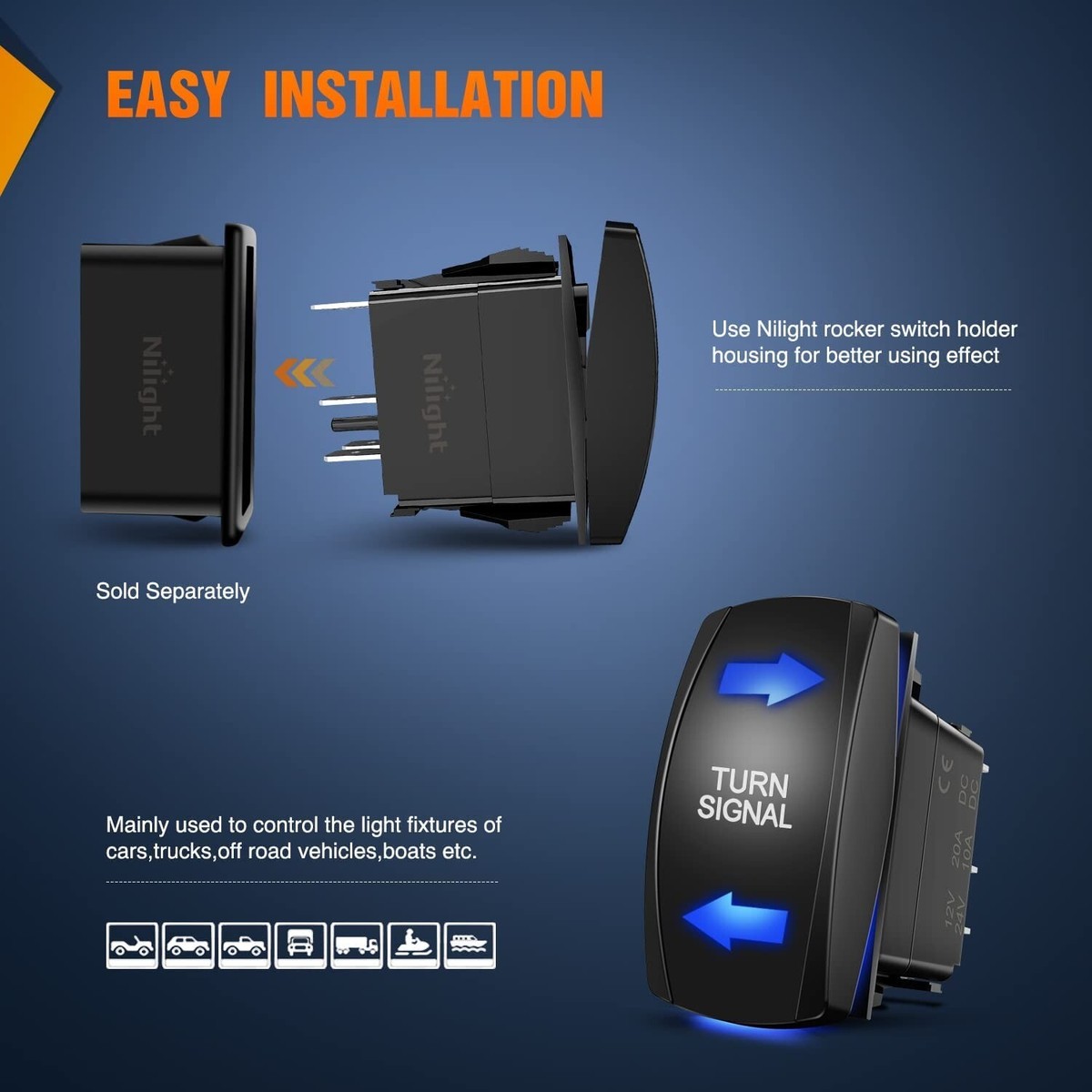 Nilight Turn Signal Switch Blue 4Pin ON OFF ON Rocker Switch