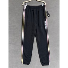 Adidas Joggers Boys XL 18-20 Black Cotton Blend Pink Stripe Sweatpants