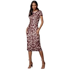 JS Collections Women's Alexa Tea Length Party Dress Burgundy Gold NEW Size 12