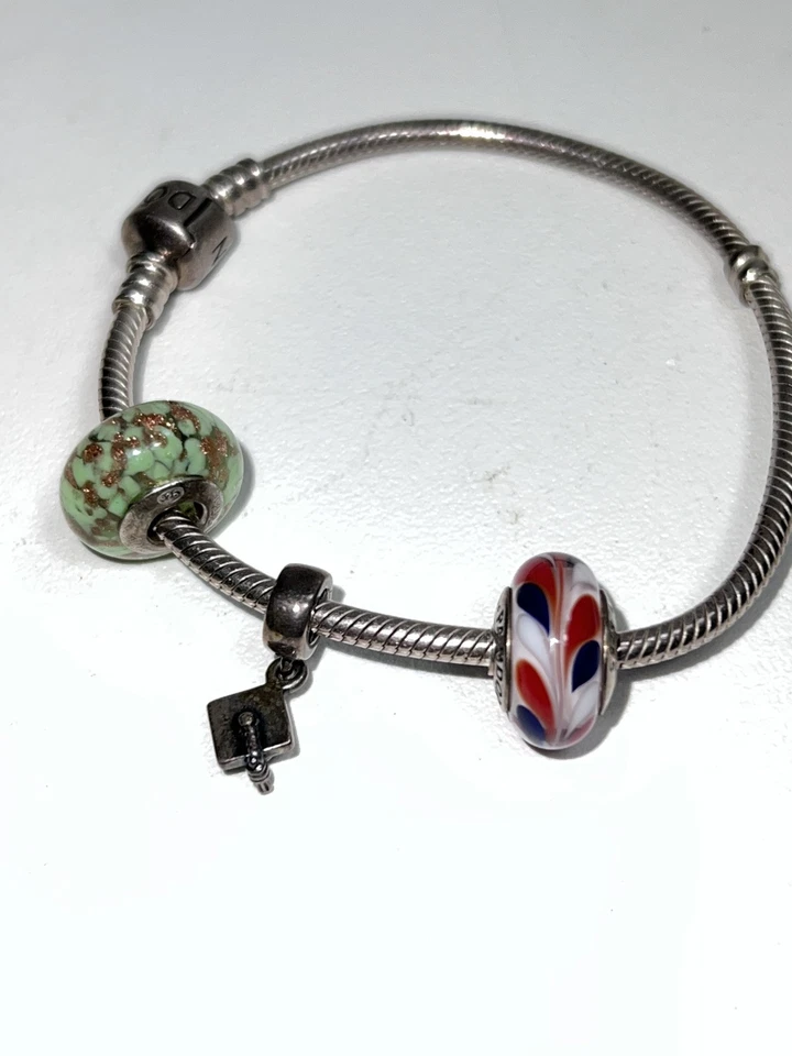 Authentic Pandora Ale Sterling Silver Snake Bracelet w/ Italy Murano Glass Charm - Image 2 of 4