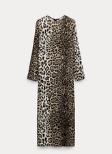 Zara Leopard Print Midi Dress Womens XS Long Sleeve Animal Print