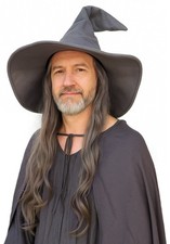 Grey Wizard Hat with Removable Hair Wig Costume Accessory Adult Adjustable Witch