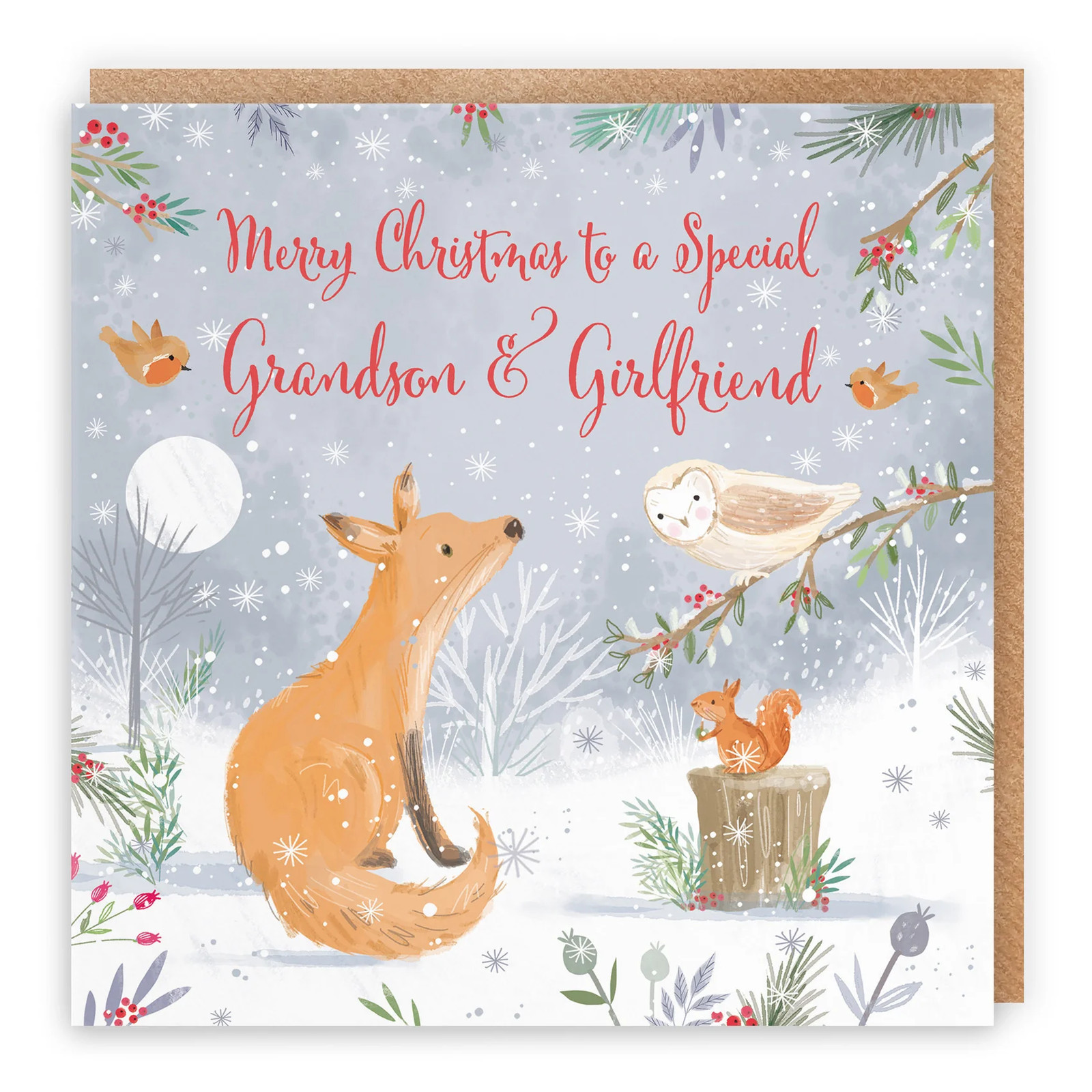 Grandson And Girlfriend Cute Fox Christmas Card Nature's Treasures
