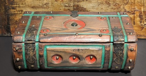 Vintage Hand Carved Wooden Chest Trinket Box Made in Spain - 13.5x6.5x5" Tall