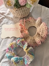 Handmade Crochet Scrunchies Set of 2 Pastel Boho Hair Accessories Cottagecore