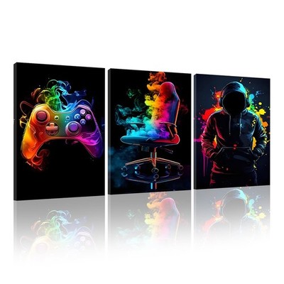 3 Stück Gamer Poster mit Rahmen, Neon Gaming Deko, Gamer Deko, Kinderzimmer Deko