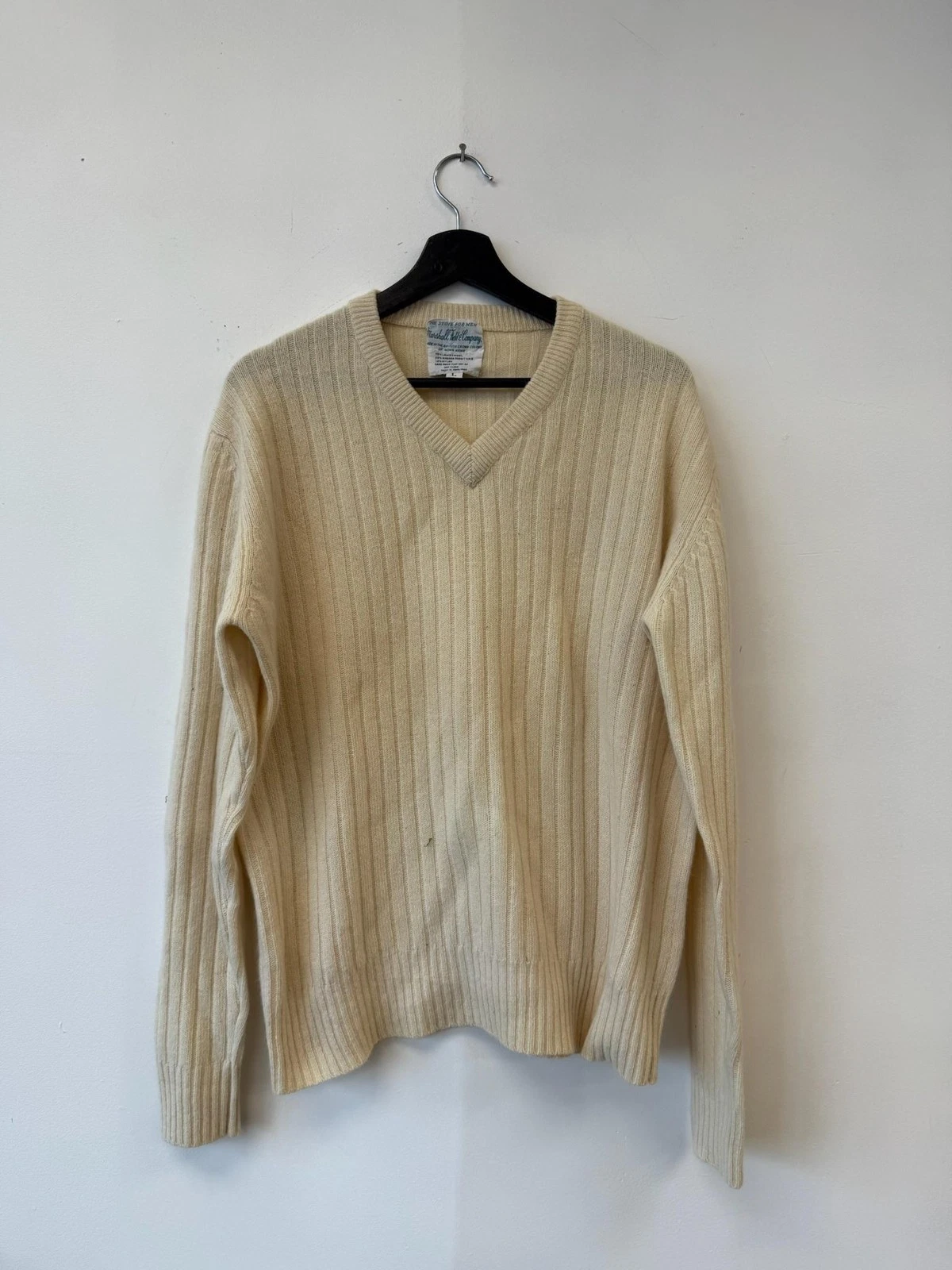 Vintage Marshall Field Sweater Mens Large Cream Lambswool Angora Pullove3r 90s