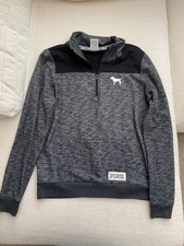 PINK Victoria's Secret 1/4 Zip Colorblock Fleece Sweatshirt S Gray/Black