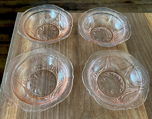 Vintage Set Of 4 Hazel Atlas ROYAL LACE PINK 5" BERRY BOWLS