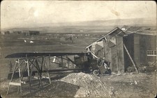 WWI Biplane Airplane Crash German c1910s Real Photo Vintage Postcard bhn