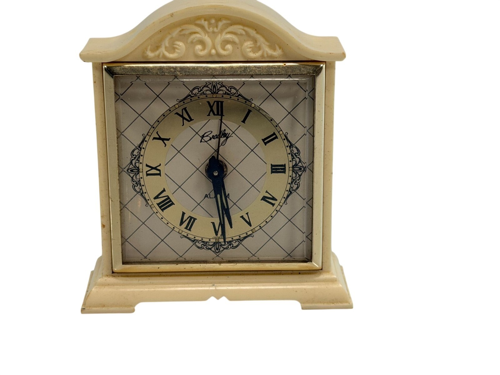 Vintage Bradley Alarm Clock Roman Numerals & Decorative Frame Japan Beige Works