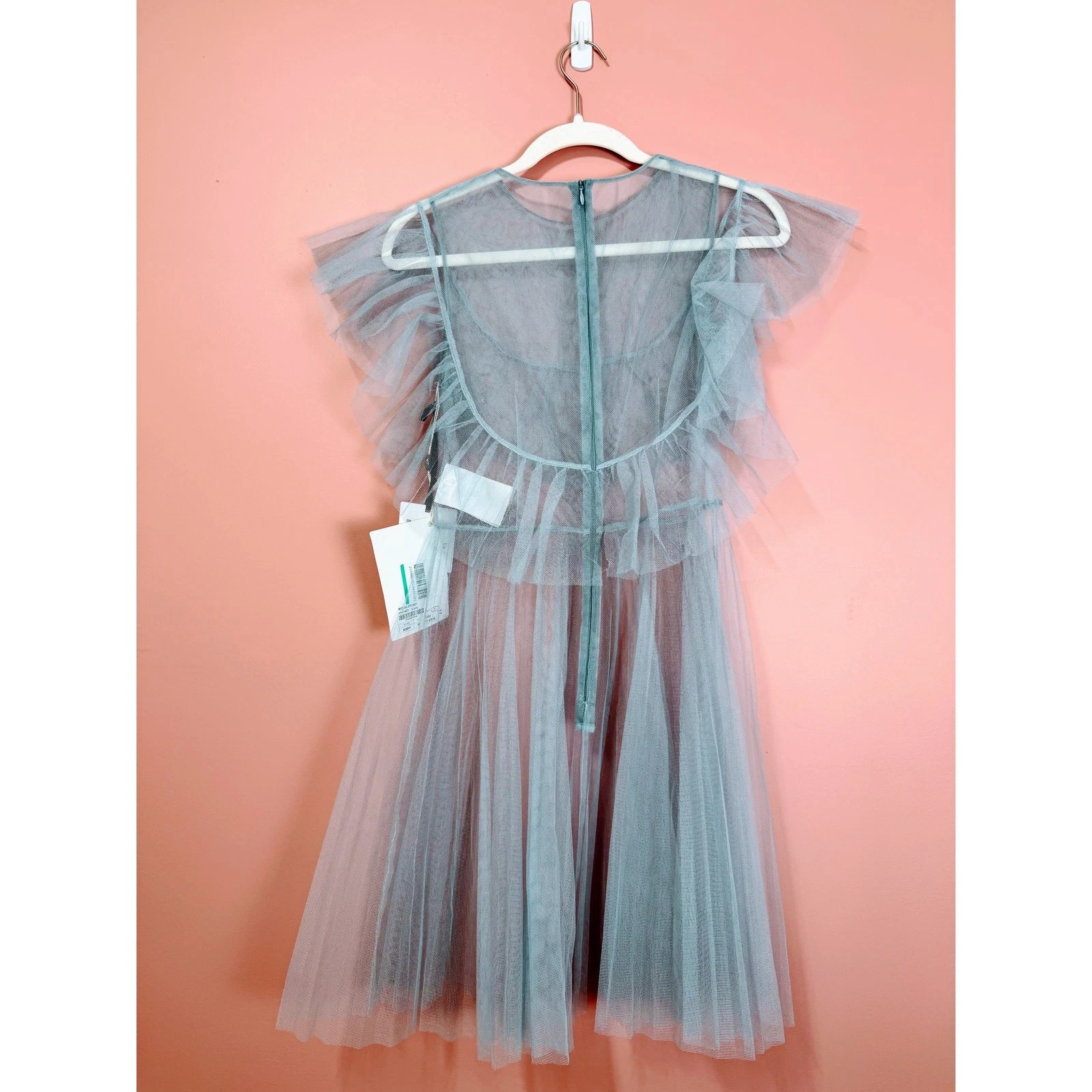 ROSSO Valentino Mini Abito Soprabito in Tulle con Ruffle Blu Taglia 40 Small