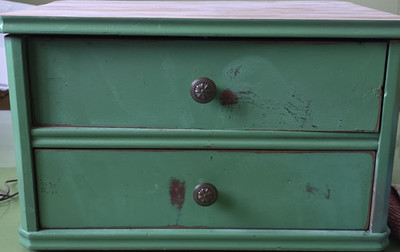 Green Wooden Sewing Thread Spool Rack Storage Box with Drawers