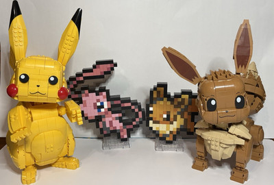 4 sets of Mega Construx LARGE Pokémon Pikachu Eevee, Mew and Eevee Pixel Art
