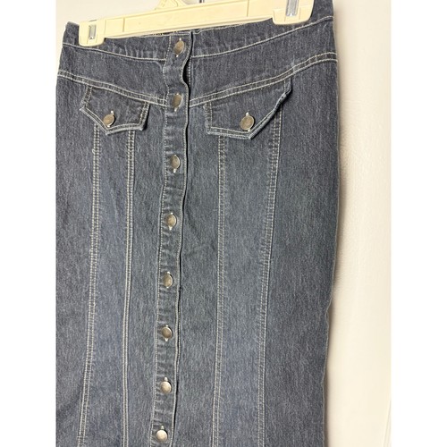 Vintage Y2K Lipsy Skirt Small Blue Dark Denim Maxi Trumpet Button Down Low Rise - Picture 3 of 6