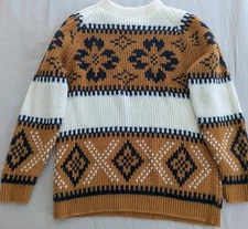 Carol Brent Montgomery Ward Vintage Geometric/ Fair Isle Sweater S Cream/Brown
