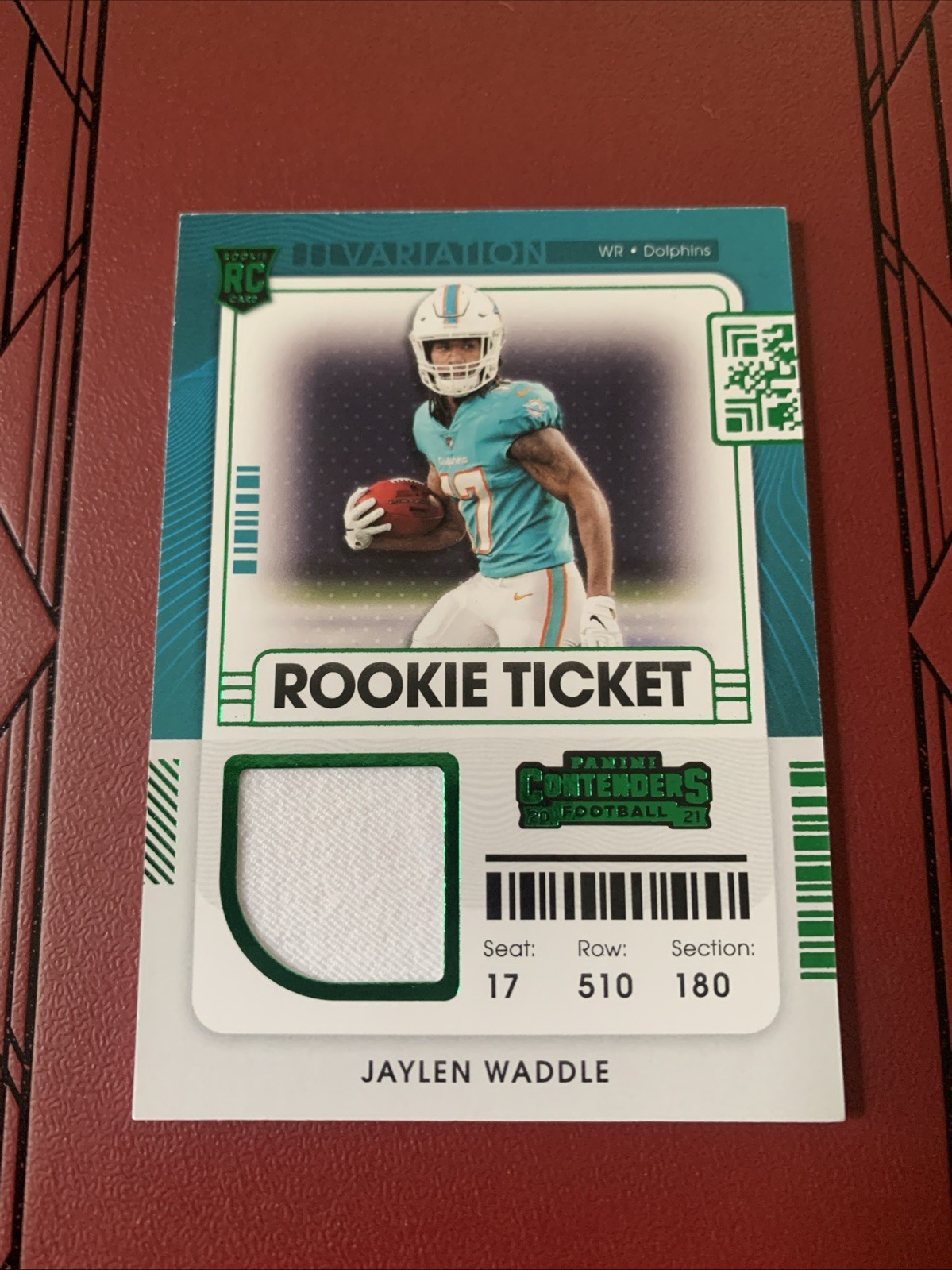 2020-21 Panini Contenders Football Jaylen Waddle RSV-JWA Green Rookie Patch