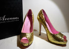 NEW Leg Avenue ELLA 5" Heel Peep Toe Gold Glitter Pump Shoe  Size 6  — photo 1