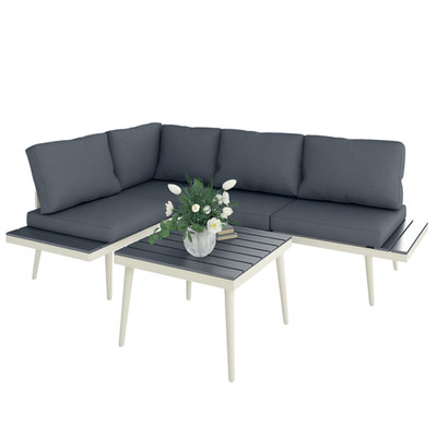 Outsunny 3-teiliges Gartenmöbel-Set mit 5-stufig verstellbarer Liege, grau