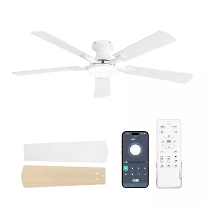 52 In. White Indoor Dimmable LED 6-Speed Low Profile Ceiling Fan with Lights and