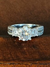 Sterling Silver Cubic Zirconia 3-STONE Engagement Wedding Ring 7.5mm Center Sz 8