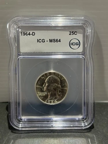 1964-D Washington 90% Silver Coin." ICG MS 64. Graded".