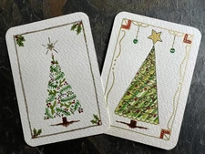 ACEO Original Paintings Set, 2 Holiday Tree Watercolor Illustrations, B.Gauthier