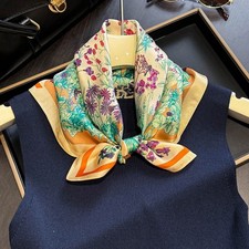 100 Silk 21" Square Scarf Women Neckerchief Wrap Kerchief Green Violet Flowers